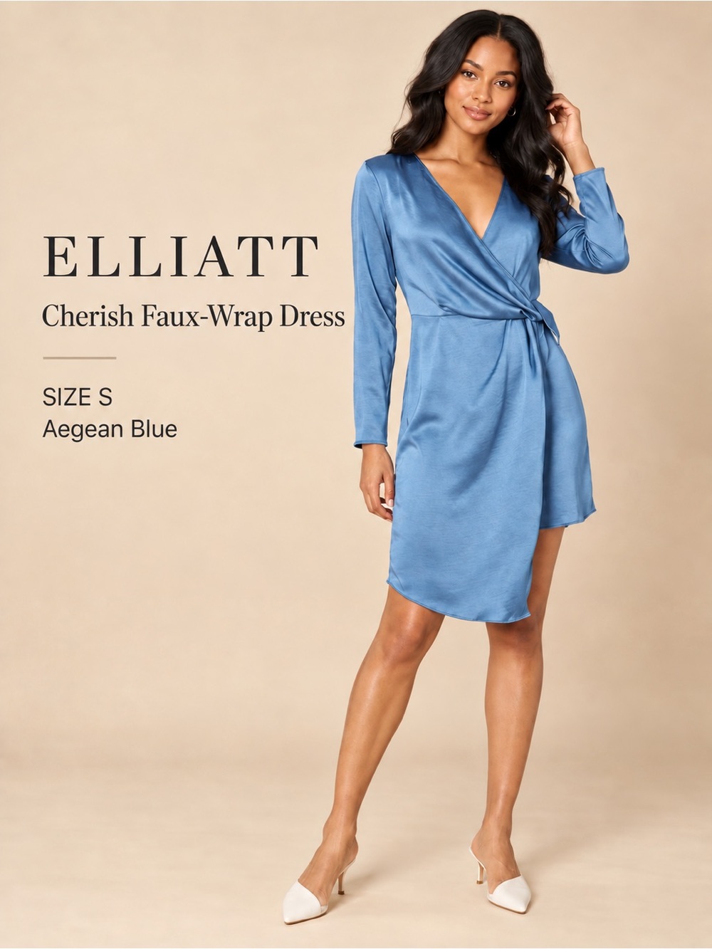 Elliatt Cherish Faux-Wrap Dress Faux-Wrap Mini Dress Blue Size Small